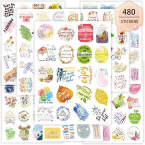 480 Pieces Inspirational Quote Daily Planner Stickers for Women Journaling Calendar Scrapbook Stickers Aesthetic 24 Sheets Motivational Waterproof Stickers for Kids Teachers Water Bottle Laptop