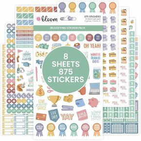 bloom daily planners Budget Planner Stickers for Personal Finance, Budgeting, Money, Bill, Debt and Expense Tracking (8 Sheets, 875 Stickers per Pack)