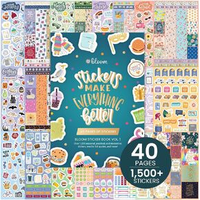 bloom daily planners 40 Page Mega Planner Sticker Pack (1500+ Stickers) - 6" x 9" Bound Ultimate Variety Sticker Book with Foil - Seasons, Celebrations, Holidays, Food, Travel, Quotes & More - Vol. 1