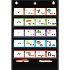 5+1 Pockets Standard Pocket Chart, Clear 5 Pockets Words Chart with Extra Storage Pocket for School Home Office Use,Standard Size:25.2" x 17" Letter Cards, Word Wall and Sentence Strips.
