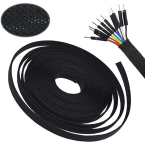 32ft - 1/6 inch PET Flame Retardant Expandable Sleeving Nylon Telescopic Net Tube USB Cable Power Cord Audio Protection Cable Woven Net Sleeve (1/6“=4mm, Black Red)