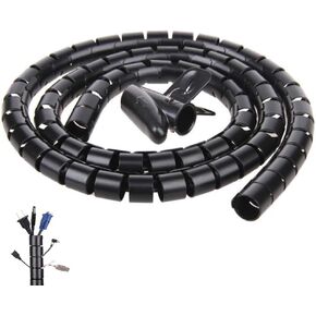 Black Spiral Winding Cable Management Pipe Wire Wrap Line Coiled Tube, Flexible Cord Covered Protective Bundler Sleeve Hose for Office, Computer, TV, and Car (Length 10ft- Dia 1.1inch)