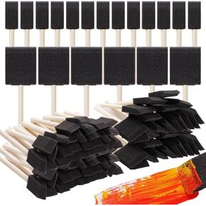 120 Pcs Foam Paint Brushes, 1" and 2" Foam Brush with Wood Handle, Bulk Sponge Brushes for Painting, Foam Art Paintbrushes Set for Staining, Varnishing, Finishing, Touchup and DIY Craft Projects