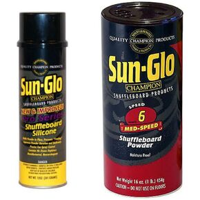 Sun-Glo Silicone Shuffleboard Spray (12 oz.) & #6 Speed Shuffleboard Powder Wax (16 oz.) Combo