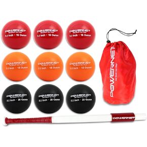 PowerNet Sweet Spot Training Bat + Softball 3.2" Progressive Weighted Ball 9 PRO Pack | Follow Through and Form | Strength and Muscle | Hand-Eye Coordination