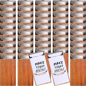 50 Pcs Mini Wood Clipboard Check Presenters Bulk Small Wooden Clip Half Page Clipboard Check Presenter Clipboard for Restaurants Waitress Guest Receipt Menu Holder, 8 x 4'' (Light Brown)