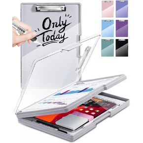 Clearview Clipboard with 2 Storage, Dry Erase 8.5x11 Heavy Duty ClipBoards - High Capacity Coaches Clip Board with Pen Holder - Side Opening Plastic Nursing Clip Case - Aqua Blue