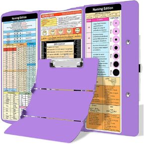 Nursing Clipboard Foldable Clipboard Medical: Nursing Edition Cheat Sheets Aluminum 3 Layers Foldable Clipboard Nursing Pocket Size Profile Clip Nurse Clipboard Notepad for Nurses Students and Doctors