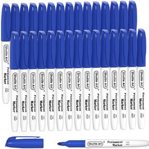 Shuttle Art Permanent Markers, 30 Pack Blue Permanent Marker set,Fine Point, Works on Plastic,Wood,Stone,Metal and Glass for Doodling, Marking…