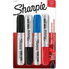 Sharpie King Size Permanent Marker Large Chisel Tip, Great for Poster Boards, Assorted, 4 Count