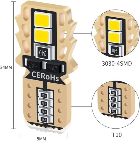 Starmotor 194 LED لمبة الضوء 6000K T10 W5W لمبة LED أضواء السيارة الداخلية 15-SMD LED استبدال 168 لمبة إضاءة داخلية طقم إضاءة LED لقبة السيارة، علامة جانبية، لمبة إضاءة لوحة الترخيص (حزمة من 8) in Kuwait