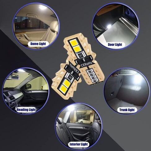 Starmotor 194 LED لمبة الضوء 6000K T10 W5W لمبة LED أضواء السيارة الداخلية 15-SMD LED استبدال 168 لمبة إضاءة داخلية طقم إضاءة LED لقبة السيارة، علامة جانبية، لمبة إضاءة لوحة الترخيص (حزمة من 8) in Kuwait