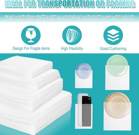 Zubebe 200 Pack Cushion Foam Pouches 4 Sizes Packing Foam Dish Packing Moving Supplies Pouches Cushioning with Fragile Labels(14 x 14 In, 12 x 12 In, 12 x 7.5 In, 7.5 x 7.5 in) in Saudi Arabia