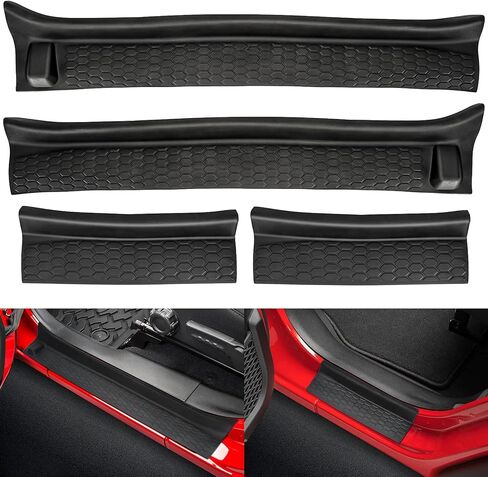 مجموعة واقيات عتبة الباب من SUPAREE JL، واقيات دخول الباب المطاطية السوداء لـ 2018-2024 Jeep Wrangler JLU JT 4 أبواب إكسسوارات أجزاء المصارع استبدال واقي عتبة الباب، 4 قطع/مجموعة in Kuwait