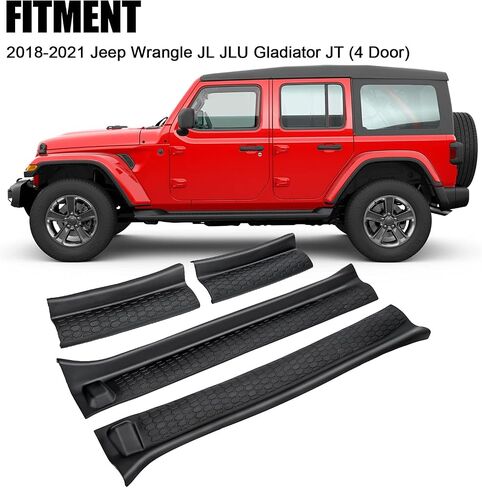 مجموعة واقيات عتبة الباب من SUPAREE JL، واقيات دخول الباب المطاطية السوداء لـ 2018-2024 Jeep Wrangler JLU JT 4 أبواب إكسسوارات أجزاء المصارع استبدال واقي عتبة الباب، 4 قطع/مجموعة in Kuwait