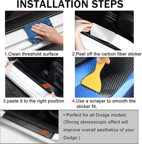 5 قطع ملصقات تزيين لعتبة الباب لسيارة دودج تشارجر تشالنجر دورانجو رحلة عالمية تناسب جميع سيارات دودج من الألياف الجلدية لحماية عتبة الباب (زخرفة حمراء) in Kuwait