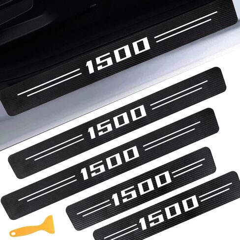 واقيات عتبة الباب لـ RAM 1500، ملصق عتبة الباب الجلدي من ألياف الكربون لـ Dodge RAM 1500، ديكور داخلي، عبوة من 4 قطع in Saudi Arabia