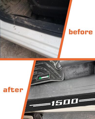 واقيات عتبة الباب لـ RAM 1500، ملصق عتبة الباب الجلدي من ألياف الكربون لـ Dodge RAM 1500، ديكور داخلي، عبوة من 4 قطع in Saudi Arabia