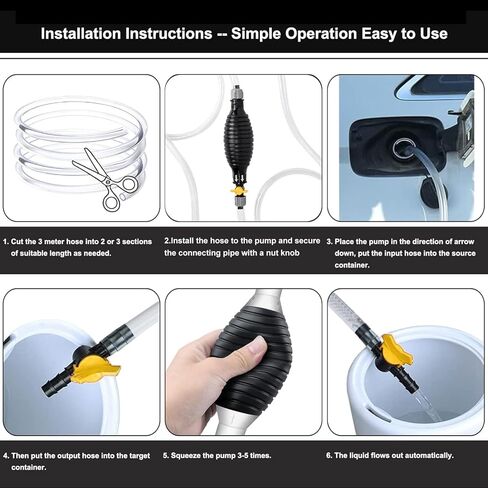خرطوم سيفون بطول 9.8 قدم للبنزين، مضخة مصاصة سائلة متعددة الوظائف تأتي مع صمام تدفق وإبزيم تثبيت، لمضخة سيفون المحمولة للغاز والبنزين والديزل وزيت الماء السائل وخزان الأسماك in Kuwait