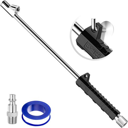 14" Extended Reach Dual Head Air Chuck, 2-Way Connection 1/4" FNPT Straight Lock On Tire Inflate Chuck, Tire Chuck with Standard Quick Plug, Air Compressor Fill Kit for Truck RV Semi Dually Tires in Saudi Arabia