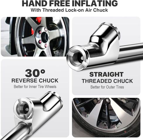 14" Extended Reach Dual Head Air Chuck, 2-Way Connection 1/4" FNPT Straight Lock On Tire Inflate Chuck, Tire Chuck with Standard Quick Plug, Air Compressor Fill Kit for Truck RV Semi Dually Tires in Saudi Arabia