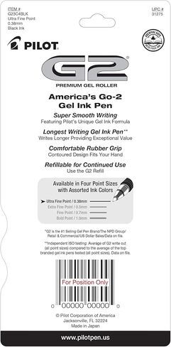 Pilot, G2 Premium Gel Roller Pens, Ultra Fine Point 0.38 mm, Pack of 4, Black in Kuwait