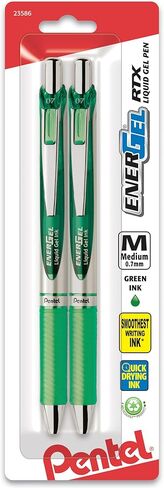 قلم جل سائل قابل للسحب ديلوكس RTX من Pentel EnerGel، 0.7 مم، طرف معدني، حبر أسود، عبوتان (BL77BP2A) in Saudi Arabia