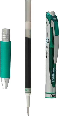 قلم جل سائل قابل للسحب ديلوكس RTX من Pentel EnerGel، 0.7 مم، طرف معدني، حبر أسود، عبوتان (BL77BP2A) in Saudi Arabia