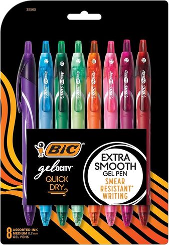 BIC Gel-ocity Quick Dry Fashion Retractable Gel Pens, Medium Point (0.7mm), 8-Count Colored Pens With Full-Length Grip, Colors and Packaging May Vary (RGLCGAP81-AST) in Saudi Arabia