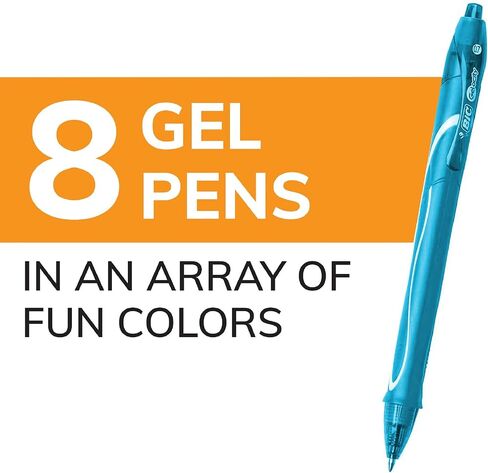 BIC Gel-ocity Quick Dry Fashion Retractable Gel Pens, Medium Point (0.7mm), 8-Count Colored Pens With Full-Length Grip, Colors and Packaging May Vary (RGLCGAP81-AST) in Saudi Arabia