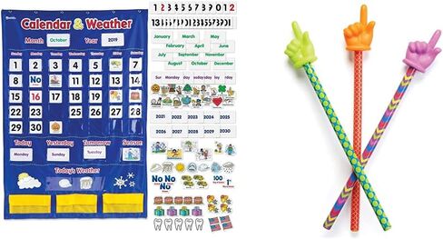 Learning Resources Calendar & Weather Pocket Chart - Classroom Calendar, Calendar and Weather Chart for Classroom, Teacher and Back to School Supplies in Kuwait
