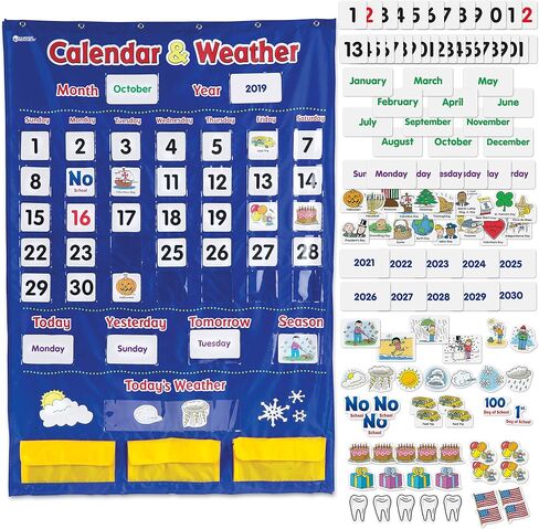 Learning Resources Calendar & Weather Pocket Chart - Classroom Calendar, Calendar and Weather Chart for Classroom, Teacher and Back to School Supplies in Kuwait