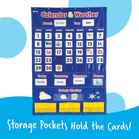 Learning Resources Calendar & Weather Pocket Chart - Classroom Calendar, Calendar and Weather Chart for Classroom, Teacher and Back to School Supplies in Kuwait