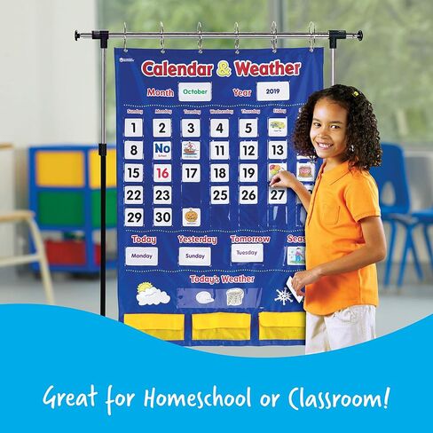 Learning Resources Calendar & Weather Pocket Chart - Classroom Calendar, Calendar and Weather Chart for Classroom, Teacher and Back to School Supplies in Kuwait