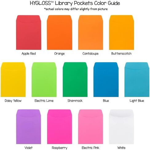 Hygloss Products Library Card Pockets - Perfect for Classroom, Arts & Crafts & Much More - Non-Adhesive - 3.5" x 5" - 3 Each of 10 Bright Colors - Pack of 30 Pockets in Saudi Arabia