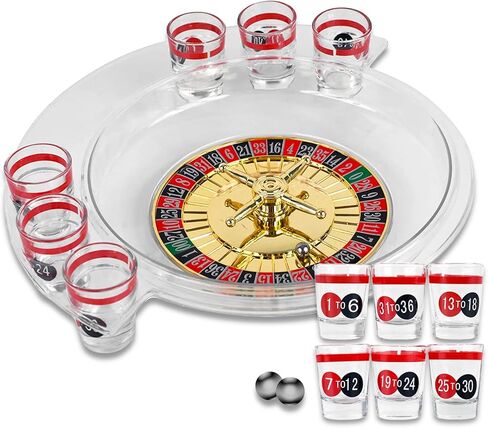 Roulette Shot Glass Drinking Game - Roulette Wheel Set for Adults with 6 Shot Glasses for Party Favors, Party Celebrations | Roulette Table and Wheel in Saudi Arabia