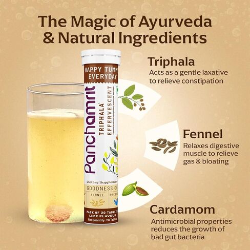 Triphala Effervescent | Relieves Constipation, Colon Cleanse, Improves Digestive Health & Manage Weight | with Ayurvedic Herbs, Triphala &Saunf along with Prebiotics|20 Tablets (Pack of 2) in Saudi Arabia