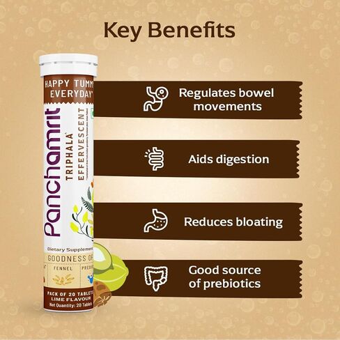 Triphala Effervescent | Relieves Constipation, Colon Cleanse, Improves Digestive Health & Manage Weight | with Ayurvedic Herbs, Triphala &Saunf along with Prebiotics|20 Tablets (Pack of 2) in Saudi Arabia