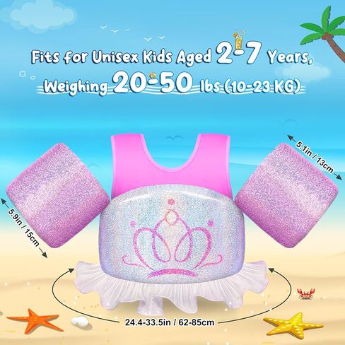 Kids Swim Vest with Cape, Abuytwo Water Wings Toddler Adjustable Shoulder Straps Children Arm Floaties for 22-30-40-50lbs Boys/Girls Swimming Jacket for Pool Learn to Swim Sea Beach Lake Training in Saudi Arabia