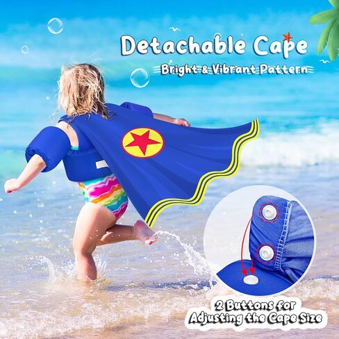 Kids Swim Vest with Cape, Abuytwo Water Wings Toddler Adjustable Shoulder Straps Children Arm Floaties for 22-30-40-50lbs Boys/Girls Swimming Jacket for Pool Learn to Swim Sea Beach Lake Training in Kuwait