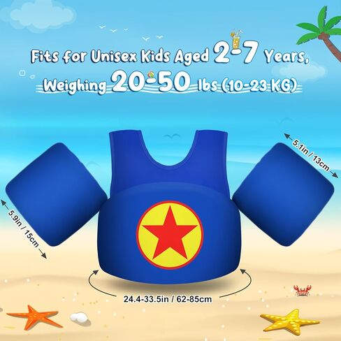 Kids Swim Vest with Cape, Abuytwo Water Wings Toddler Adjustable Shoulder Straps Children Arm Floaties for 22-30-40-50lbs Boys/Girls Swimming Jacket for Pool Learn to Swim Sea Beach Lake Training in Kuwait