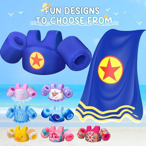 Kids Swim Vest with Cape, Abuytwo Water Wings Toddler Adjustable Shoulder Straps Children Arm Floaties for 22-30-40-50lbs Boys/Girls Swimming Jacket for Pool Learn to Swim Sea Beach Lake Training in Kuwait