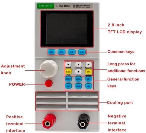 ET5420A + جهاز قياس حمل تيار مستمر ثنائي القناة قابل للبرمجة 200 وات * 2 تيار مستمر جهاز اختبار تحميل البطارية الإلكتروني جهاز اختبار تيار مستمر 0-150 فولت 0-40 أمبير (ET5420A+، USB) in Kuwait
