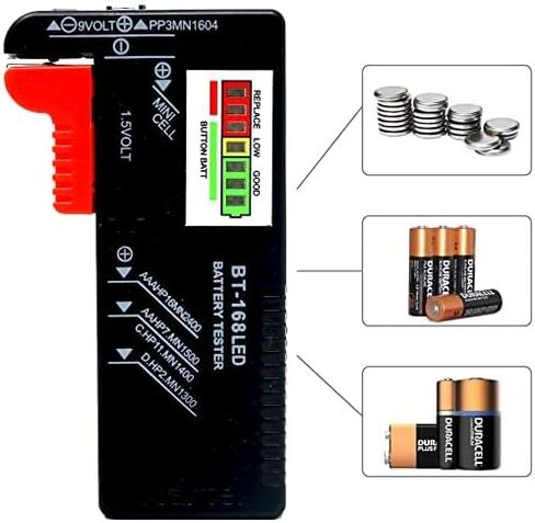 جهاز اختبار البطارية الرقمي LED من Nartel®، جهاز فحص البطارية متعدد الأحجام لبطاريات الخلايا الزرية AA AAA C D 9V 1.5V (لا يتطلب بطارية للتشغيل) in Kuwait