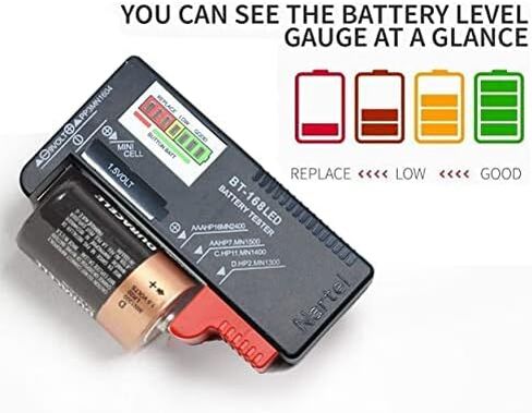 جهاز اختبار البطارية الرقمي LED من Nartel®، جهاز فحص البطارية متعدد الأحجام لبطاريات الخلايا الزرية AA AAA C D 9V 1.5V (لا يتطلب بطارية للتشغيل) in Kuwait