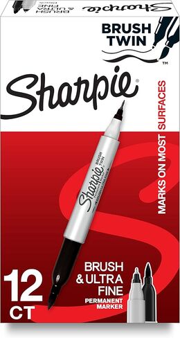 SHARPIE Brush Twin Permanent Markers, Brush Tip Marker and Ultra Fine Tip Marker, Assorted, 12 Count in Kuwait