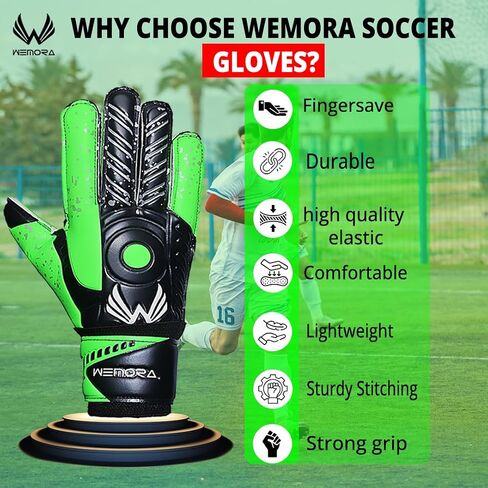 قفازات WEMORA لحارس المرمى لكرة القدم للأطفال والشباب والكبار مع 7.5 مم من اللاتكس بأشواك إصبع مرنة وقبضة قوية قفازات حارس المرمى in Saudi Arabia