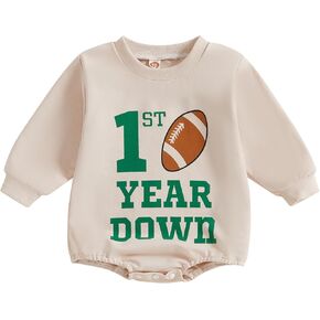 Baby Boy Football Birthday Outfit 1st Year Down Football Romper Oversized Long Sleeve Sweatshirt Romper Bodysuit
