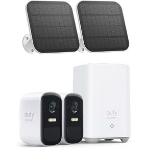 eufyCam 2C Pro 2+1 Kit with Solar Panel 2W, Wireless Home Security System with 2K Resolution, 180-Day Battery Life, HomeKit Compatibility, IP67, Night Vision, and No Monthly Fee.
