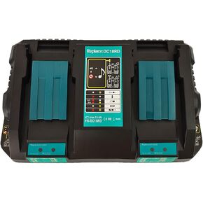 DC18RD Dual Charger 4A Replacement for Makita Dual Port Charger Fast Charger Makita 18V Battery BL1860 BL1850B BL1840 BL1830; 14V Battery BL1415 BL1430 BL1440